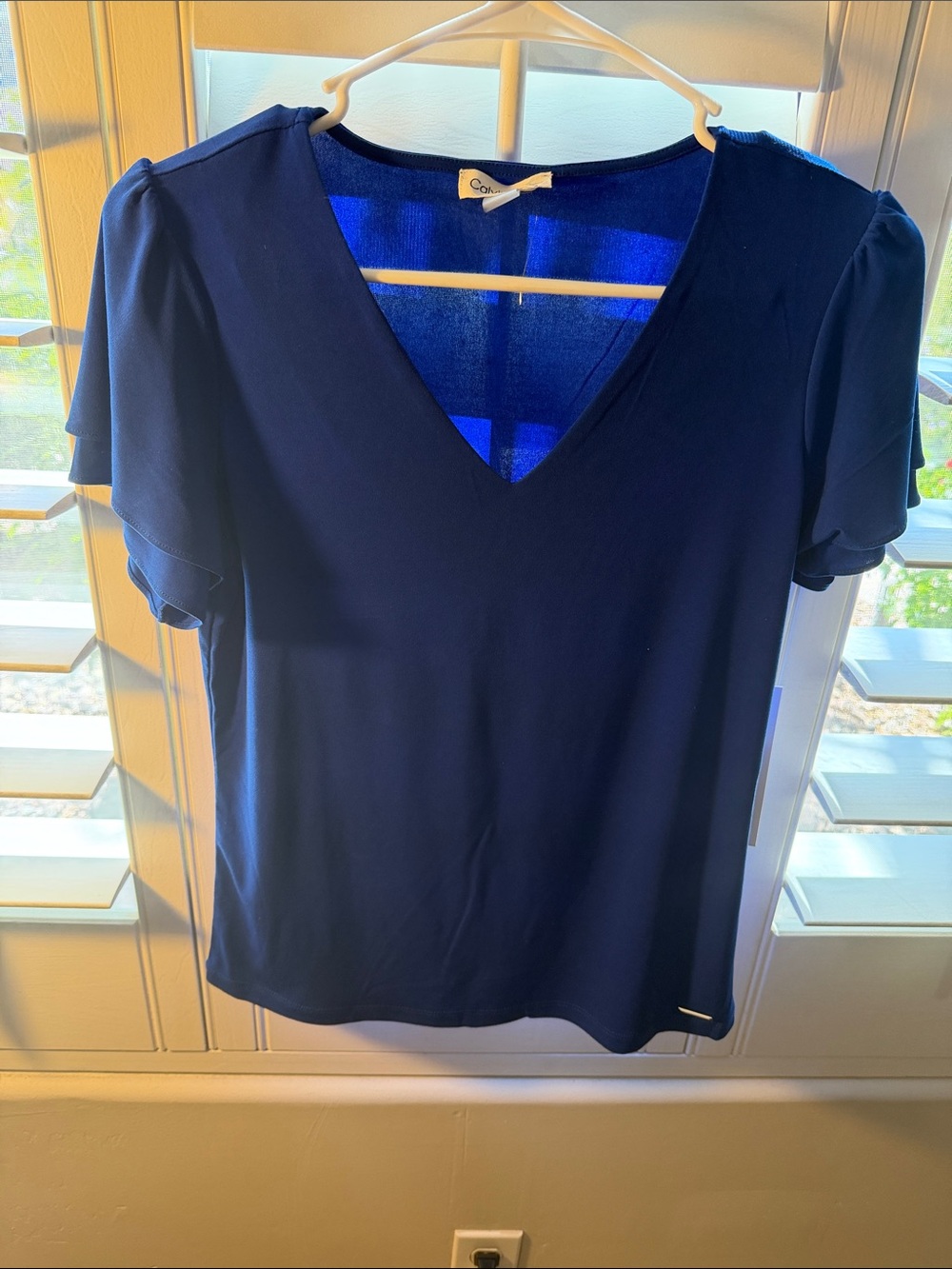 Calvin Klein Navy V-Neck Flutter Sleeve Top